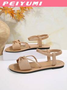 PEIYUMI Women's Fashion Sandals, Elegant Bow And Criss-Cross Strap Design, Comfortable And Versatile, Suitable For Various Occasions, Multiple Color Options - Apricot - View 7