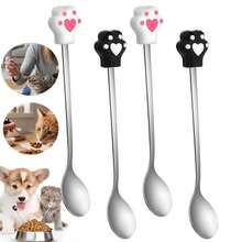 4pcs Cat Food Scoop Set - Silicone Cat Paw And Stainless Steel Mixing Spoon, Cute Cat Paw Feeding Spoon Can Scrape Off Every Bit Of Wet Food, Dishwasher , Black And White - 4pcs - View 9