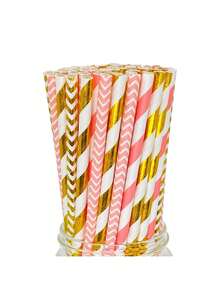 25pcs/100pcs Multicolor Mixed Red Color Paper Straws, Disposable Paper Straws With Various Patterns, 100pcs Set, Suitable For Holidays, Parties, Wedding, Anniversary, Decorative Straws For Beverages Like Milk Tea, Coffee, Juice - Red - View 49