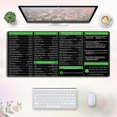 1 pieza Alfombrilla de ratón profesional para juegos con atajos de Excel, tapete de escritorio para portátil, alfombrilla de ratón para juegos de computadora, borde antidesgaste, base microtexturizada antideslizante, tapete de escritorio de oficina adecuado para juegos, oficina y uso doméstico, regalo ideal para el Día de San Valentín