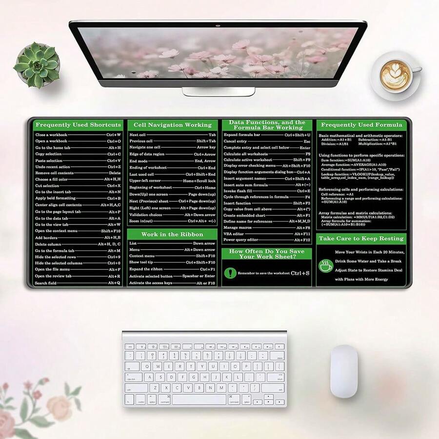 1 tấm lót chuột chơi game chuyên nghiệp với bàn phím phím tắt Excel, thảm lót bàn làm việc cho laptop, tấm lót chuột chơi game cho máy tính, viền chống mài mòn, đế chống trượt có kết cấu vi mô, thảm lót bàn làm việc văn phòng phù hợp cho chơi game, văn phòng, sử dụng tại nhà, món quà lý tưởng cho Ngày Valentine. - Nhiều màu - Xem 1