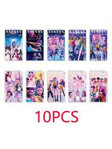 10pcs/Set Cartoon Notebook, K-Pop DemonHunters HUNTRIX Cute Anime Character Pattern Portable Spiral Notebook, 24 Pages, Halloween, Christmas, Children's Day Gift - Blue - View 4