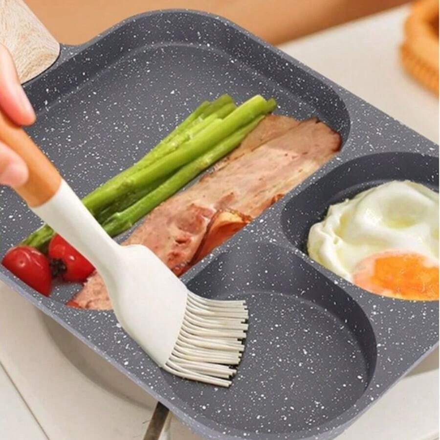 sarten de alta calidad, no se pega perfecto para los desayunos, sarten antiadherente con 3 espacios para cocinar - Negro - Ver 1