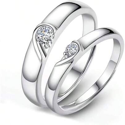 Anillos de Pareja Ajustables con Corazn Partido, Anillo de Compromiso y Bodas, Regalo para Navidad Aniversarios y San Valentn para Hombres y Mujeres