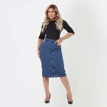 Ester Classic Midi Denim Skirt, Comfortable And Elegant, 100% Cotton, Evangelical Style. - 牛仔褲 - 查看 1
