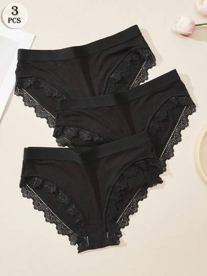 APRSEA 3pcs/Pack Women's Solid Color Comfortable Lightweight Lace Elegant Panties