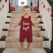 Baby Boy Valentines Day Outfit Lover Letter Print Romper Toddler Boys One Piece Jumpsuit Corduroy Overalls 0-3Y . Valentines Day Baby Boy Knit Romper, My First Valentines Day Baby Boy Overalls - 紅色 - 查看 2