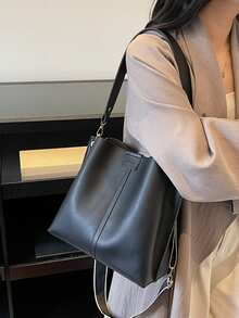 Large Capacity Tote Bag For Women, New Solid Color High-End Casual Commuter Crossbody Shoulder Bag - Black - View 2