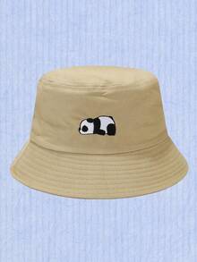 1顶可爱小熊猫刺绣渔夫帽，女士款，时尚户外韩版风格，四季皆宜，夏季遮阳帽 - 漁夫熊貓 - 查看 7