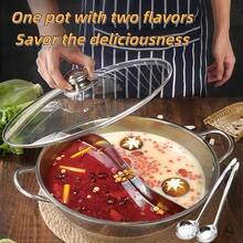 Stainless Steel Double Layer Grid Design Covered Double Flavor Hot Pot With Strainer, Thickened And Deepened Design, Odorless, Heat Resistant, Non-Stick And Rustproof, Suitable For Christmas, New Year, And Family Gatherings - Nồi áp suất 30cm có nắp và nồi chia ngăn + muỗng có lỗ - Xem 2