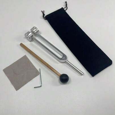 1 Set Aluminum Tuning Fork With Small Wooden Mallet, Cleaning Cloth, Storage Bag, Suitable For Sound Frequency Vibration, Yoga
