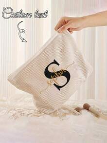 Personalized Corduroy Cosmetic Bag, Customized Letter Zipper Storage Pouch, Bridesmaid Makeup Bag, Multi-Color Makeup Bag, Travel Cosmetic Bag, Toiletry Bag, Gift, Gift For Her, Bridesmaid Gift, Birthday, Valentine's Day Gift - Multicolor - View 5