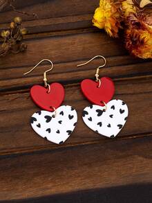 1对女士心形亚克力吊坠耳环，黑白红配色，适合夜店派对和日常佩戴，情人节礼物 - 彩色 - 查看 4