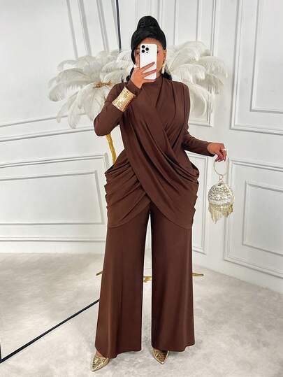 AIJ بدلة جمبسوت طويلة الأكمام شفافة بياقة دائرية مناسبة للحفلات والتجمعات الربيعية لمقاسات كبيرة من أماريلو