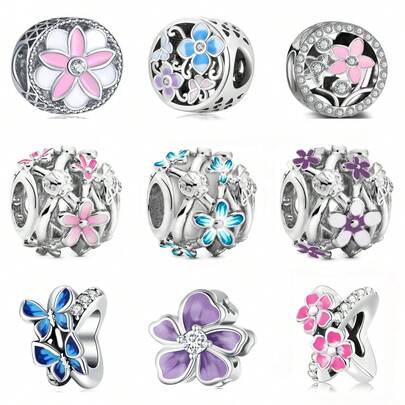 1pc Silver Butterfly & Flower Dreamlike Series Pendant, Suitable For DIY Handmade Bracelet Or Necklace; Great Gift For Holidays