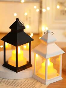 1pc Vintage Handheld LED Lantern Light (With Battery), Indoor Tabletop Decor LED Lantern, Ramadan Eid Al-Fitr Eid Al-Adha Decor Lantern, Wedding Party Holiday Camping Decor LED Lantern, Bedroom Decor Tabletop Night Light - Yellow - View 3