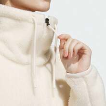 Adidas Lounge Jacket, Solid Color Loose Fleece Sports Jacket, Stand Collar Casual Jacket, Women's - White - View 5