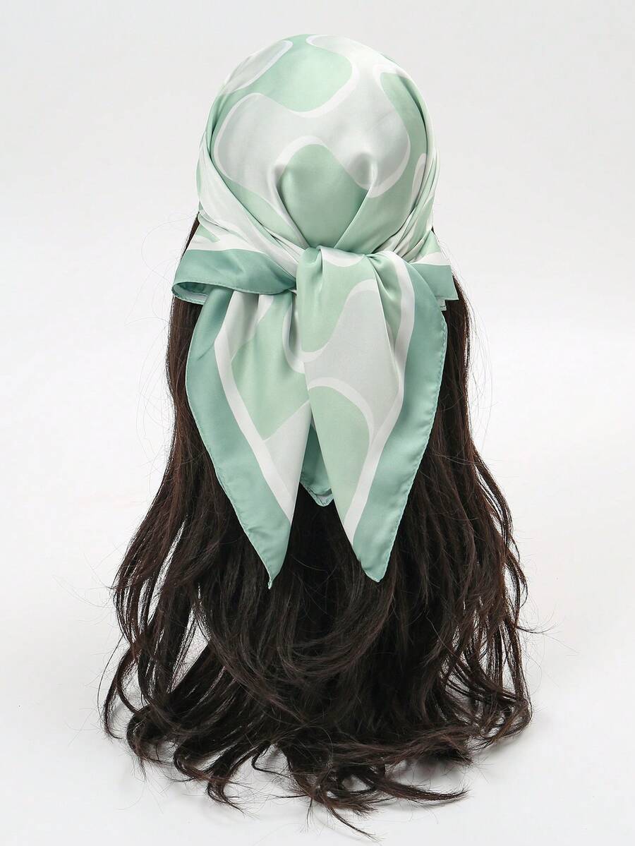 1 buah Syal Persegi Bermotif Sederhana 70cm, Bandana Musim Semi Baru untuk Wanita, Sabuk Pinggang Serbaguna, Dekorasi Tas, Ikat Kepala, Syal Leher Modis - Mint Green - View 1