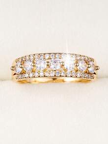 1pc Minimalist Geometric Design Cubic Zirconia Inlaid Fashion Ring For Women - Multicolor - View 22