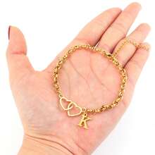 1条新款时尚字母爱心金色不锈钢珠链手链，女士款 - 金黃色 - 查看 3