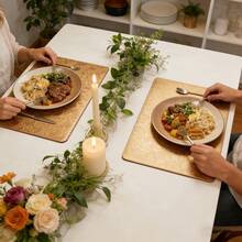 2/4/6pcs Gold Faux Leather Placemats, Embroidered Texture PVC Floral Pattern Raised Relief Placemats, 11.8inch*17.7inch Round Table Chinese/Western Style Heat Insulation Dining Table Mats - Multicolor - View 1