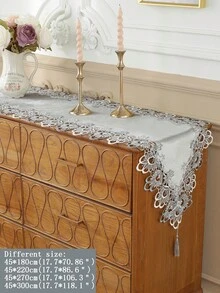 1件100%涤纶天鹅绒面料，双色水溶性蕾丝花边桌旗，高端奢华质感，可用作厨房餐桌桌旗、橱柜/鞋柜防尘罩、耐热防污餐垫、餐垫、室内装饰、节日装饰，适用于室内、室外、野餐、别墅、家庭聚会、派对、装饰、婚礼、户外家具系列，多种尺寸可选 - 灰色 - 查看 18