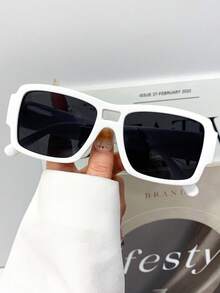 新款时尚百搭双梁方形个性化眼镜，日常复古女式街头风眼镜，高品质日常度假海滩简约休闲复古眼镜 - 彩色 - 查看 5