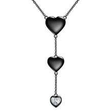 Love Heart Necklaces Sliver/Black Gun Plated Romantic Heart Y-Necklaces Jewelry For Women And Men KP0249 - 黑色 - 查看 1