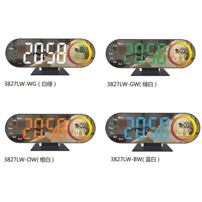 Reloj Despertador de Espejo de Mesa Digital LED con Fecha, Semana, Pantalla de Temperatura, Luz Nocturna Ambiental Colorida
