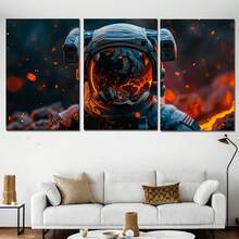 3pcs Set Modern Astronaut And Lava Earth Decorative Canvas Poster, High Definition Printing With Optional Frames, Suitable For Room And Corridor Decoration, Art Piece, Ideal Gift For Friends, Fantasy Sci-Fi Decorative Wall Art - Multicolor - View 3