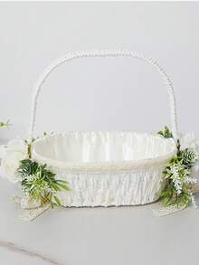 Large White Flower Girl Basket With Satin Ribbon Bow, Suitable For Flower Girl Use In Weddings - 1PC - View 11