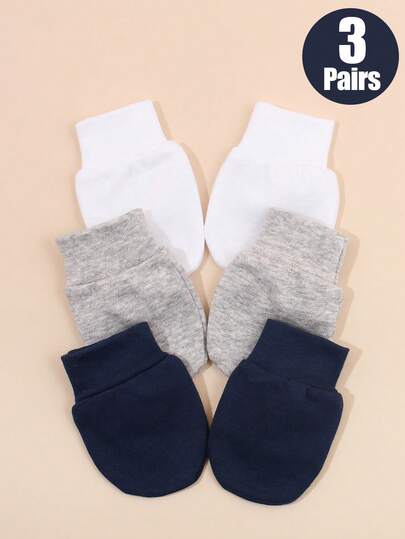 3 Pairs Newborn Gloves Infant Mittens No Scratch Elastic Wrist Gloves Hypoallergenic For 0-6 Months Baby Boys Girls