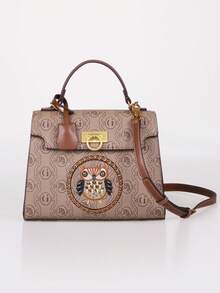 2026 New Retro Owl Print Patchwork Women's Handbag, Niche Design Luxury Chain Shoulder Bag, High-Quality Hardware, Large Capacity Commuter Versatile Tote Bag, Elegant Maternity Bag - Multicolor - View 11