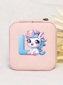 1个个性化独角兽字母印花皮革首饰戒指盒，拉链首饰盒，情人节礼物 - 彩色 - 查看 18