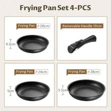 4 Piece Frying Pans Sets Non Stick, Kitchen Cookware Sets, Induction Pan Set For RV Set, Pans With Detachable Handle, Black, Dishwasher Friendly Oven Friendly, PFOA Free - Black - View 2