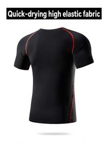 Men's Sports T-Shirt Short Sleeve Compression Breathable Quick-Dry Fitness Top, Tight Core Workout Base Layer Moisture Wicking Black Summer - Black - View 2