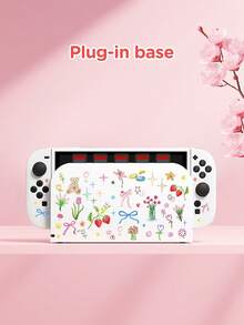 1pc Cute Bow Tie Bear & Floral Print Switch/Switch 2 Protective Case, Glitter Transparent Shell Compatible With New Switch 2 (2025)/Switch NS/Switch OLED/Lite, Switch Accessories, Full Set Including Carrying Pouch, Card Slot Base, Best Gift For Switch Players - Multicolor - View 7