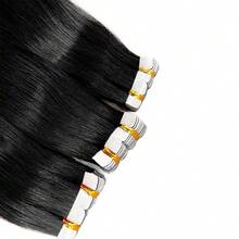 Straight Mini Tape In Human Hair Extensions 16-26inches Natural Real Invisible Adhesive Tape Ins For Women - Natural Black - View 6