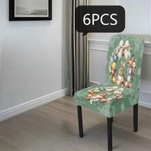 4/5/6/7pcs Easter Chair Cover & Tablecloth Set, Elegant & Fashionable Design With Cute Rabbit And Easter Egg Patterns In Green Tone. The Chair Covers Are Practical And Decorative, Ideal For Creating Holiday Atmosphere, Suitable For Restaurants, Hotels And Celebration Occasions, A Perfect Easter Gift. - Multicolor - View 20