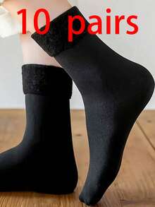 1/5/10双装中筒袜，保暖内里，舒适保暖，适合冬季穿着 - 黑色 - 查看 9