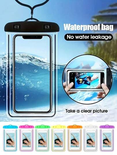 通用防水手机袋，适用于海滩和游泳池，防水防尘，透明固定颜色，适用于淋浴、户外活动、漂流、游泳、潜水、游泳池、浴室等，防水手机保护袋 - 防止手机进水损坏（随机纸箱包装）