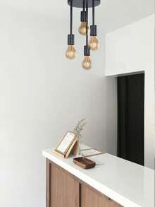 1盏现代简约铁艺多头吊灯，E27灯座，硬线连接，适用于餐厅、卧室、书房、客厅，创意吊灯，楼梯照明，不含灯泡 - 黑色 - 查看 4