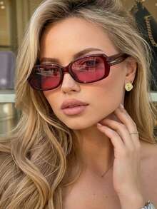 1 Pair Women's Jujube Red Cat Eye PC Frame Glasses, Simple Solid Color Retro Style, Suitable For Casual Outfits, Street Fashion, Travel & Vacation - 棗紅色 - 查看 6