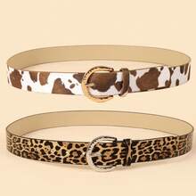 1pc Bohemian Cow Print Fringed Women's Belt, Suitable For Cowboy Rodeo, Paired With Jeans, Dresses, Casual Wear, Parties, Music Festivals, Alternative Cowgirl Style - Multicolor - View 1