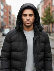 Jaqueta Bobojaco Masculina Puffer Com Capuz E Forro Pelucia - Preto - Visão 2