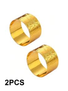 2pcs Gold Patterned Round Napkin Rings, Suitable For Hotel, Living Room, Dining Table Setting - Gold - View 9