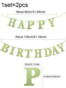 1set(2pcs) - HAPPY BIRTHDAY Black, Lime Green, Gold Glitter Birthday Pennant Flags - Black - View 5