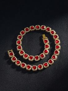 时尚嘻哈水钻心形项链 街头风红宝石心形链项链 男士派对及活动佩戴的时尚项链 男士休闲装必备项链 - 潮流紅寶石心形項鍊 - 查看 7