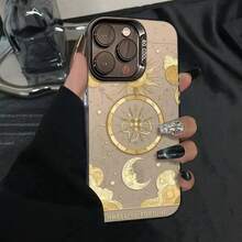 Retro Sonne und Mond Muster Handyhülle für iPhone 16 15 14 13 12 11 Pro/Max/Plus Anti-Fingerabdruck Anti-Schock Rückabdeckung - Durchscheinendes Silber - Übersicht 3
