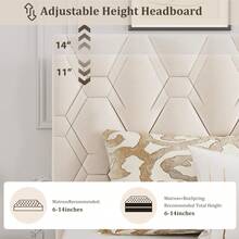 Base de Cama King con Cabecera Tapizada Ajustable, Plataforma Resistente con Soporte de Listones de Madera, Sin Resorte de Caja Necesario y Sin Ruido - Beis - Ver 4